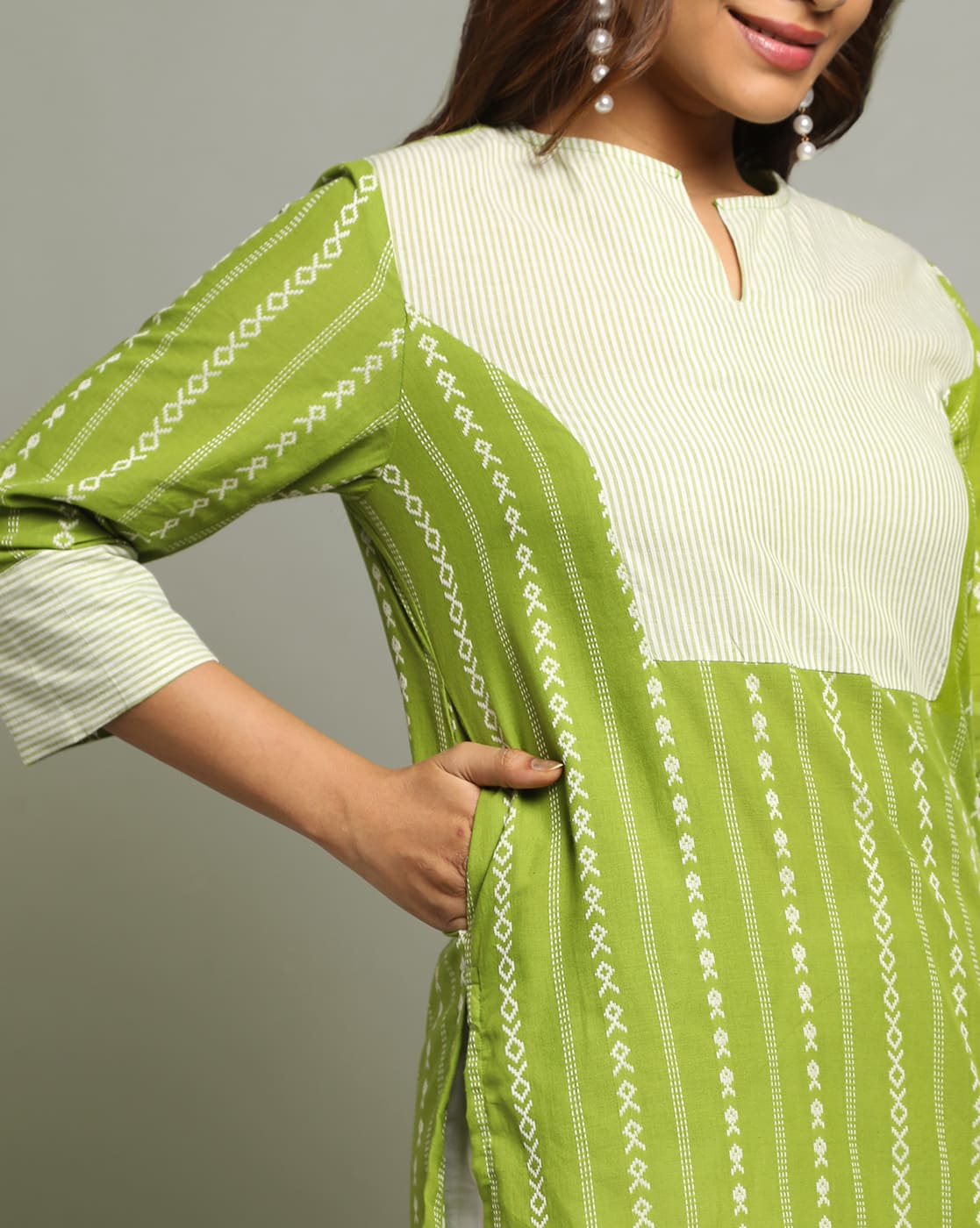 KURTA SOUTH C YOKE - GREEN - Image 2