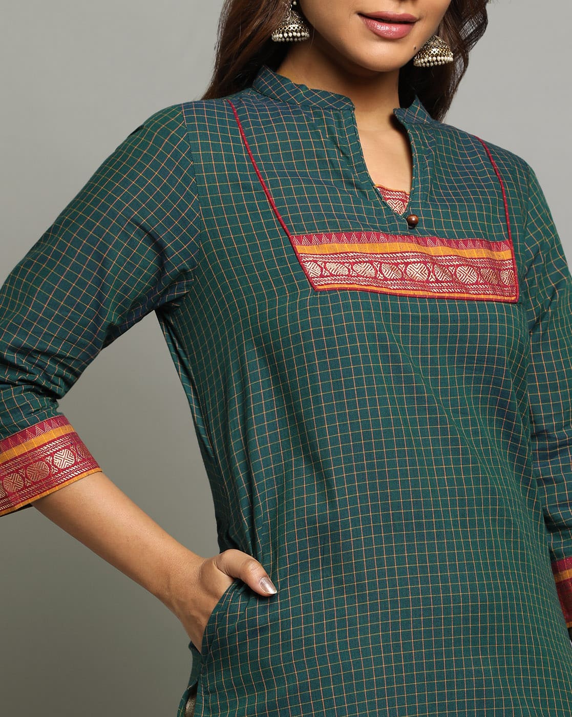 KURTA SOUTH C YOKE BORDER - GREEN - Image 2