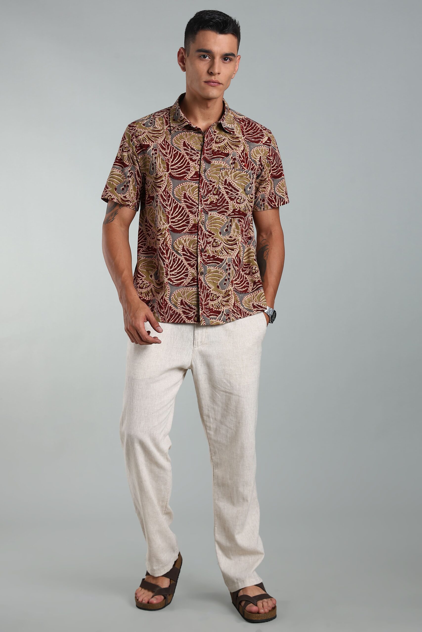 KALAMKARI MENS SHIRT REGULAR COLLAR HALF SLEEVES SLIT AT SIDE - COLA - Image 6