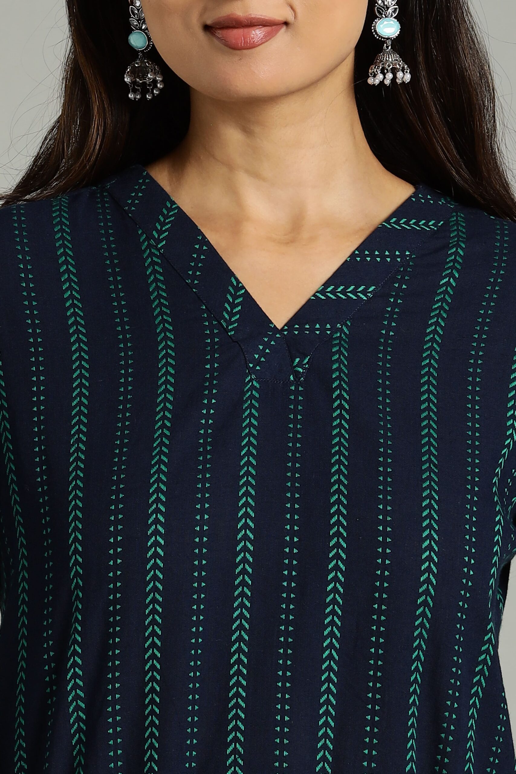 KURTA SOUTH C V NECK BELL SLEEVE -BLUE - Image 8