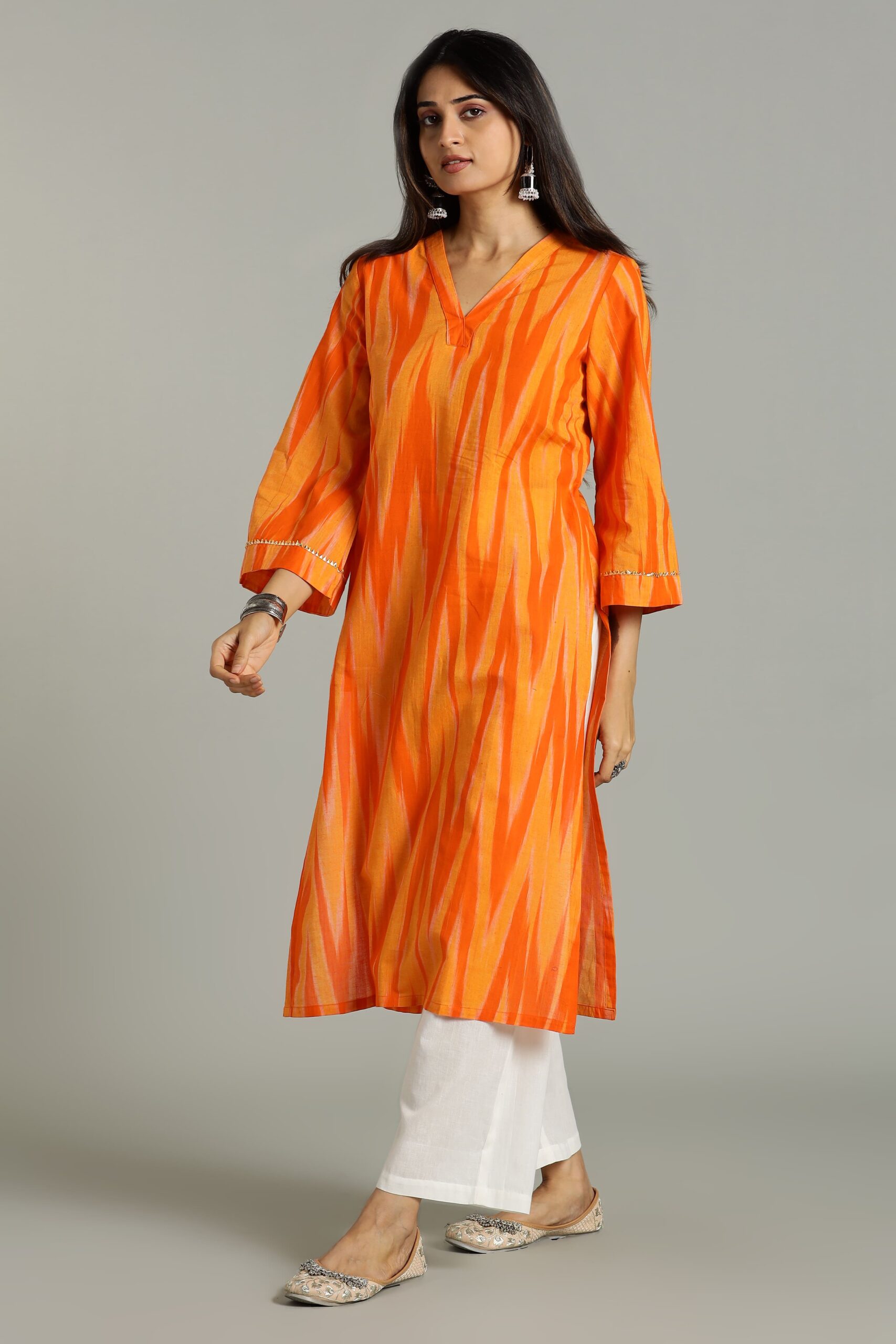 KURTA SOUTH C LEHARIYA BELL SLV - YELLOW