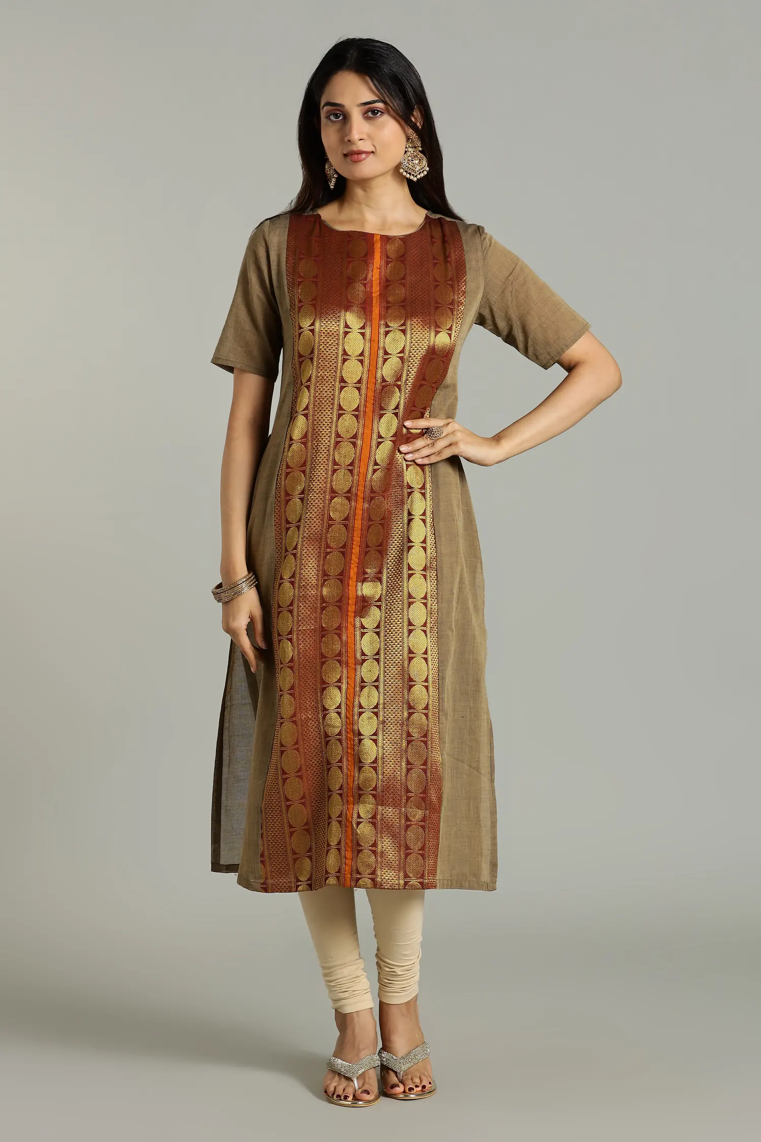 KURTA SOUTH C ZARI CENTRE PANEL BEIGE - Image 4