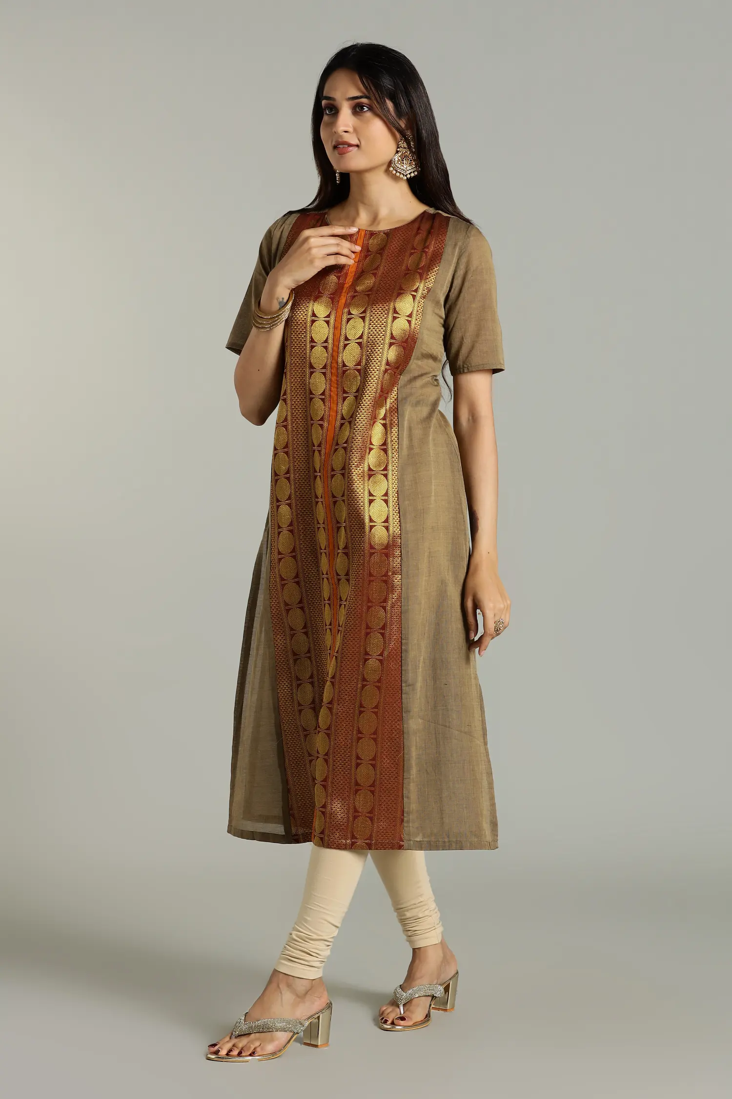 KURTA SOUTH C ZARI CENTRE PANEL BEIGE - Image 3
