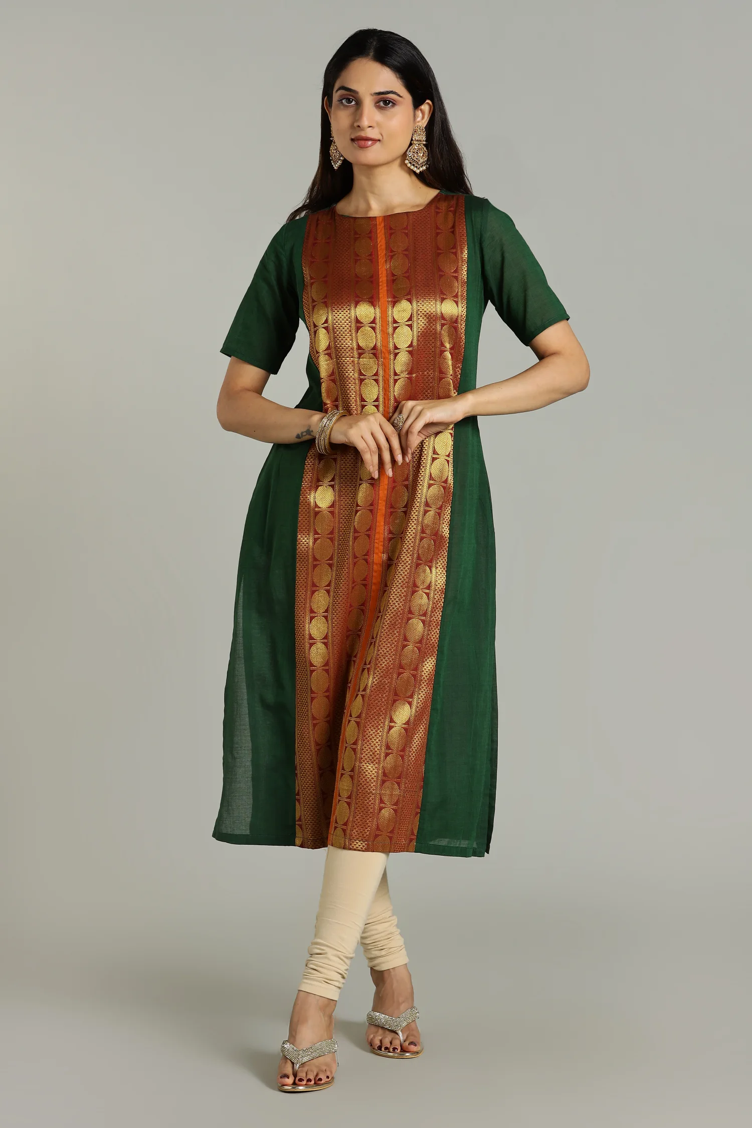KURTA SOUTH C ZARI CENTRE PANEL GREEN
