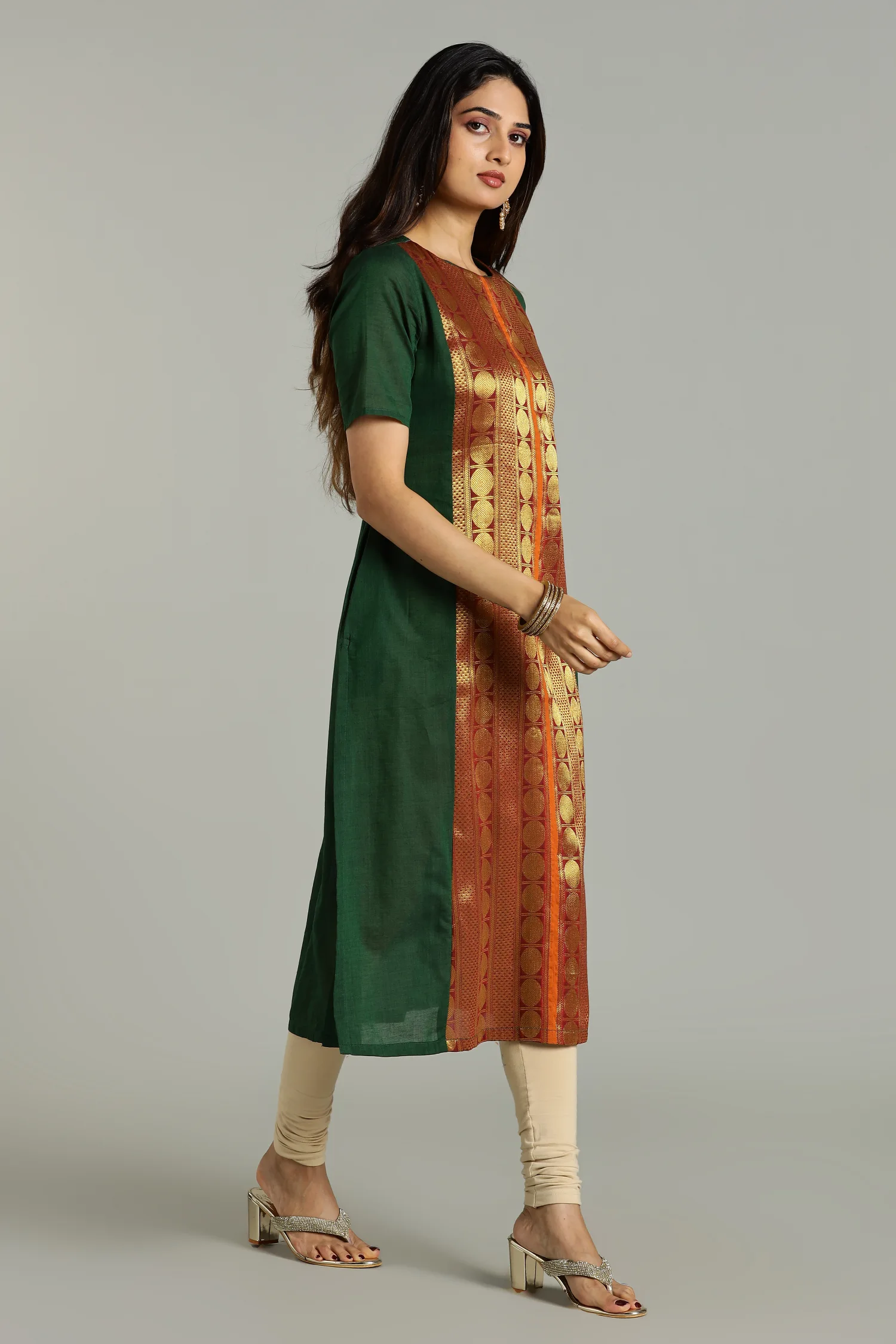 KURTA SOUTH C ZARI CENTRE PANEL GREEN - Image 3