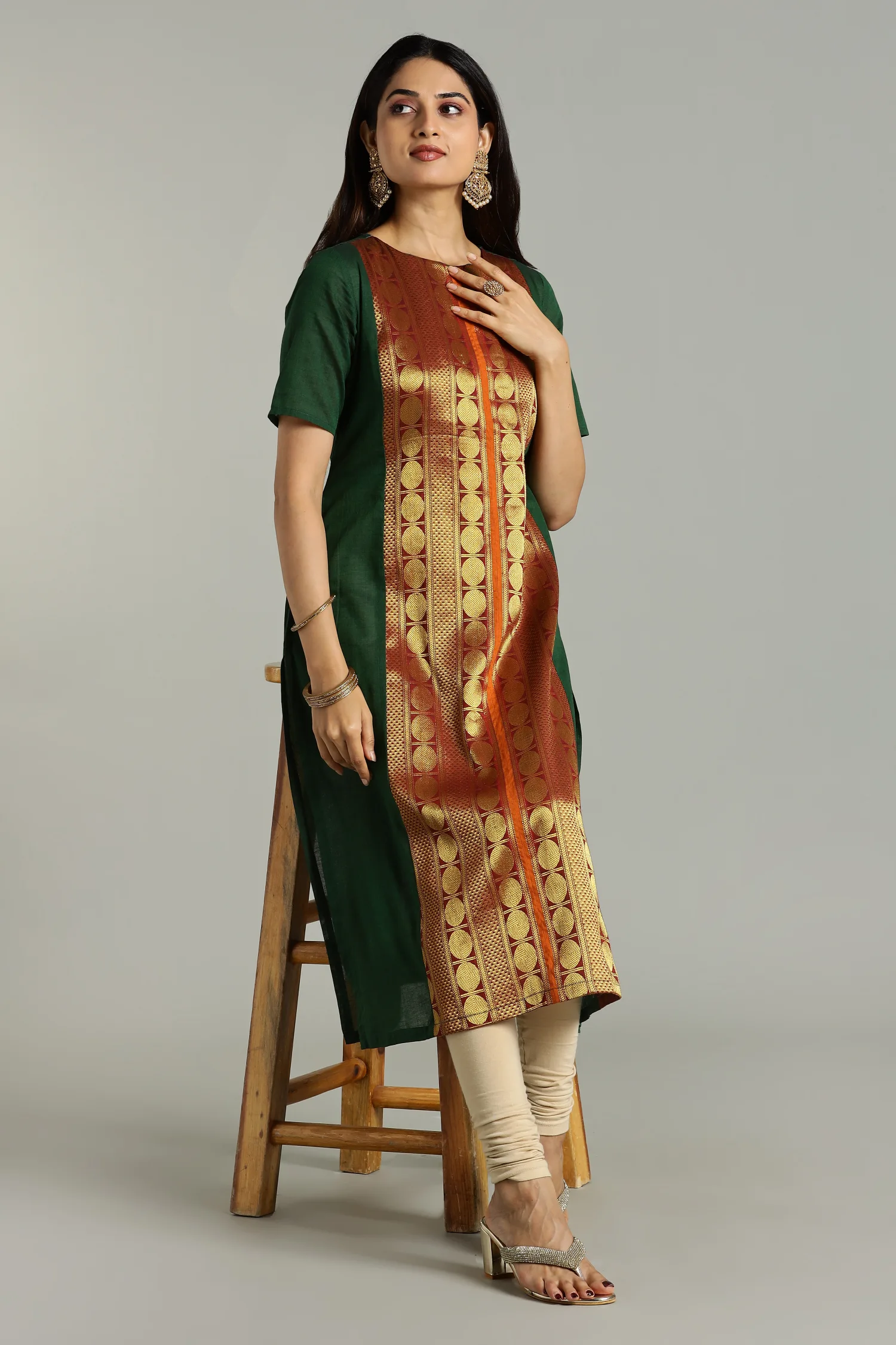 KURTA SOUTH C ZARI CENTRE PANEL GREEN - Image 2