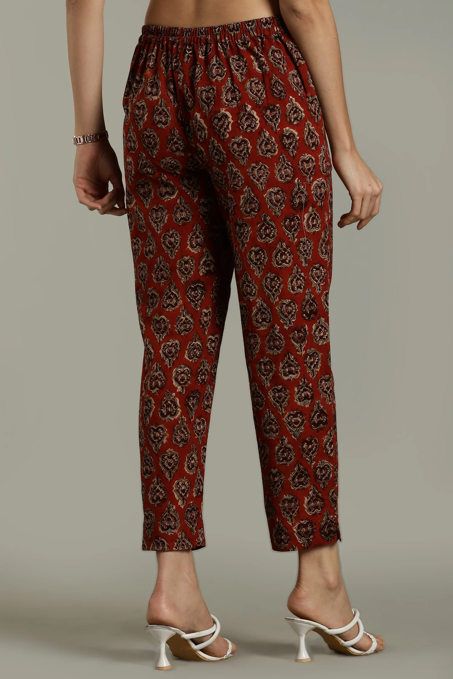 KALAMKARI COTTON TAPERED PANT SLIT AT HEM RUST - Image 2