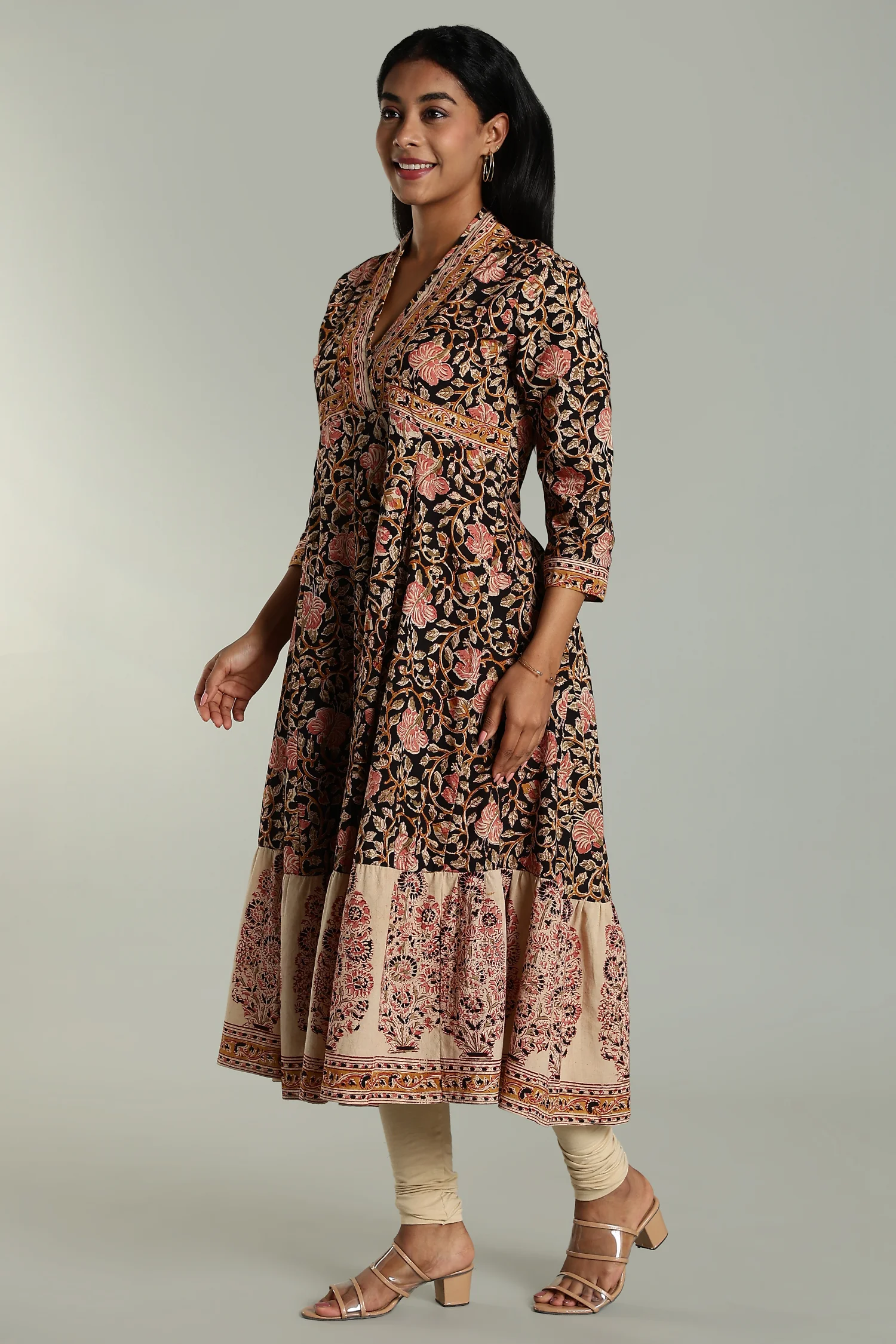 KALAMKARI KURTA FUNNEL NECK BORDER BLACK - Image 6