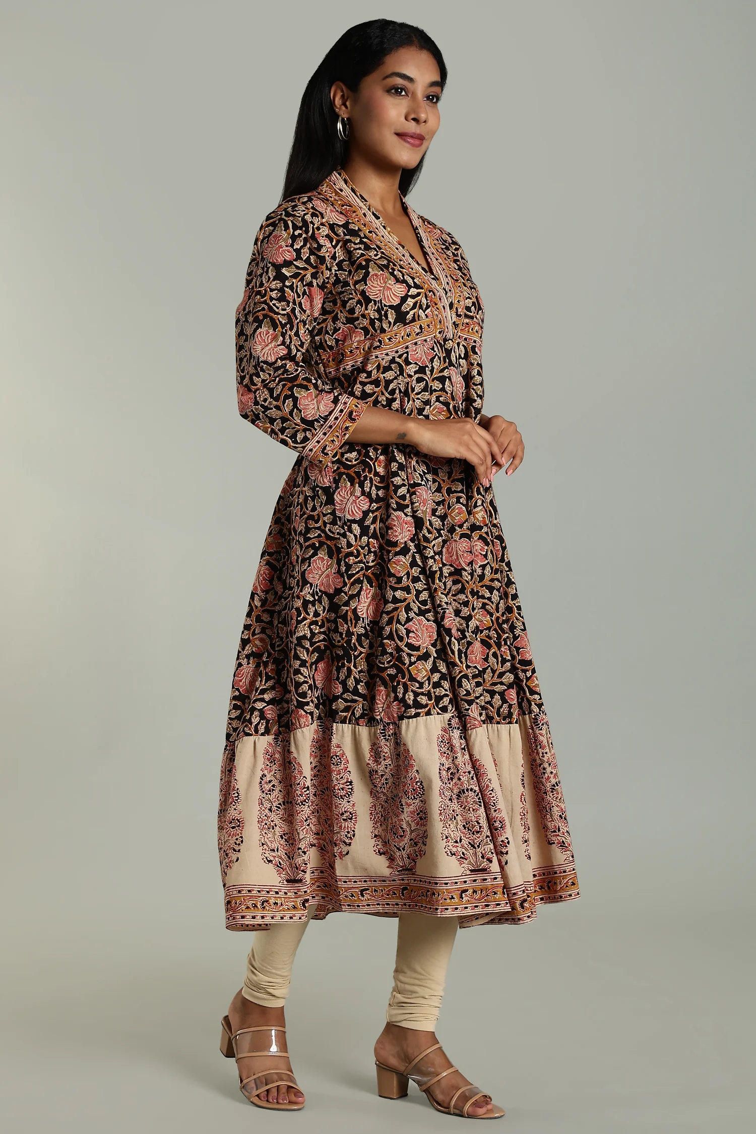 KALAMKARI KURTA FUNNEL NECK BORDER BLACK - Image 5