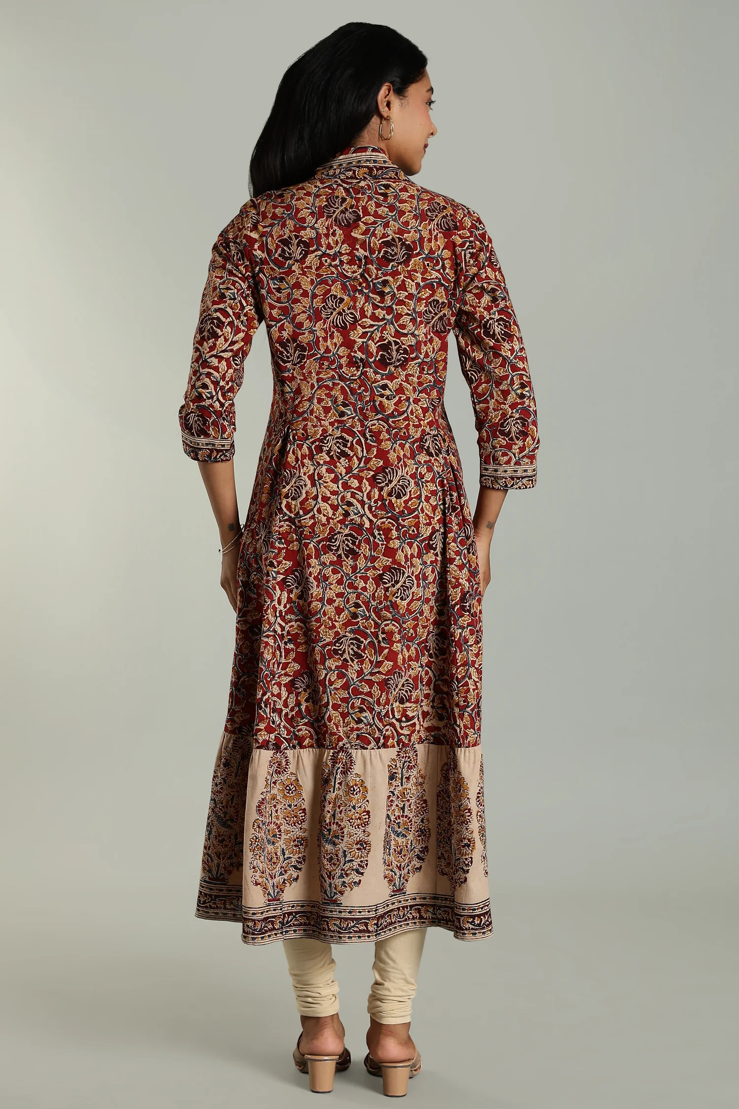 KALAMKARI KURTA FUNNEL NECK BORDER RED - Image 2