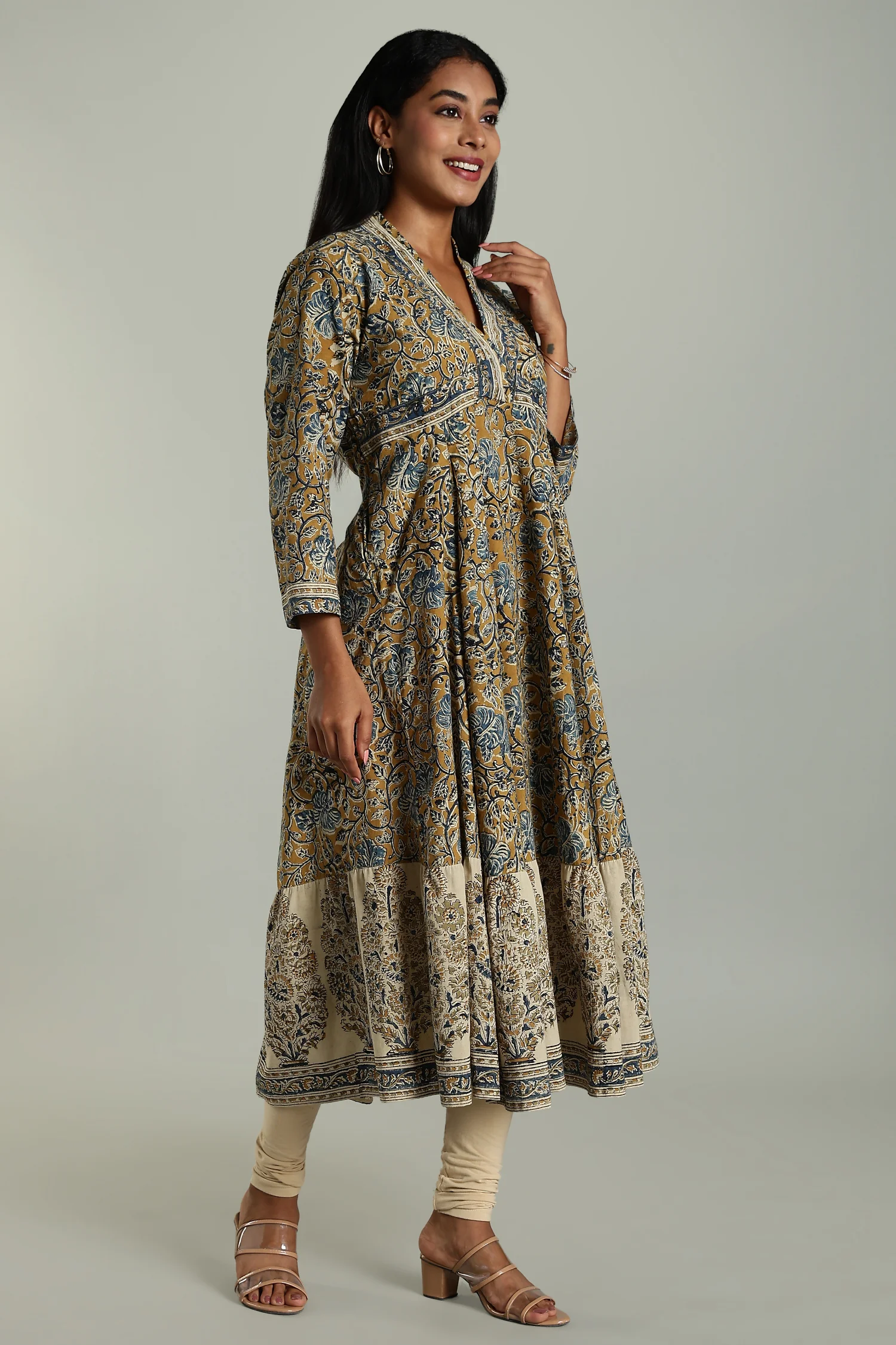 KALAMKARI KURTA FUNNEL NECK BORDER YELLOW - Image 6