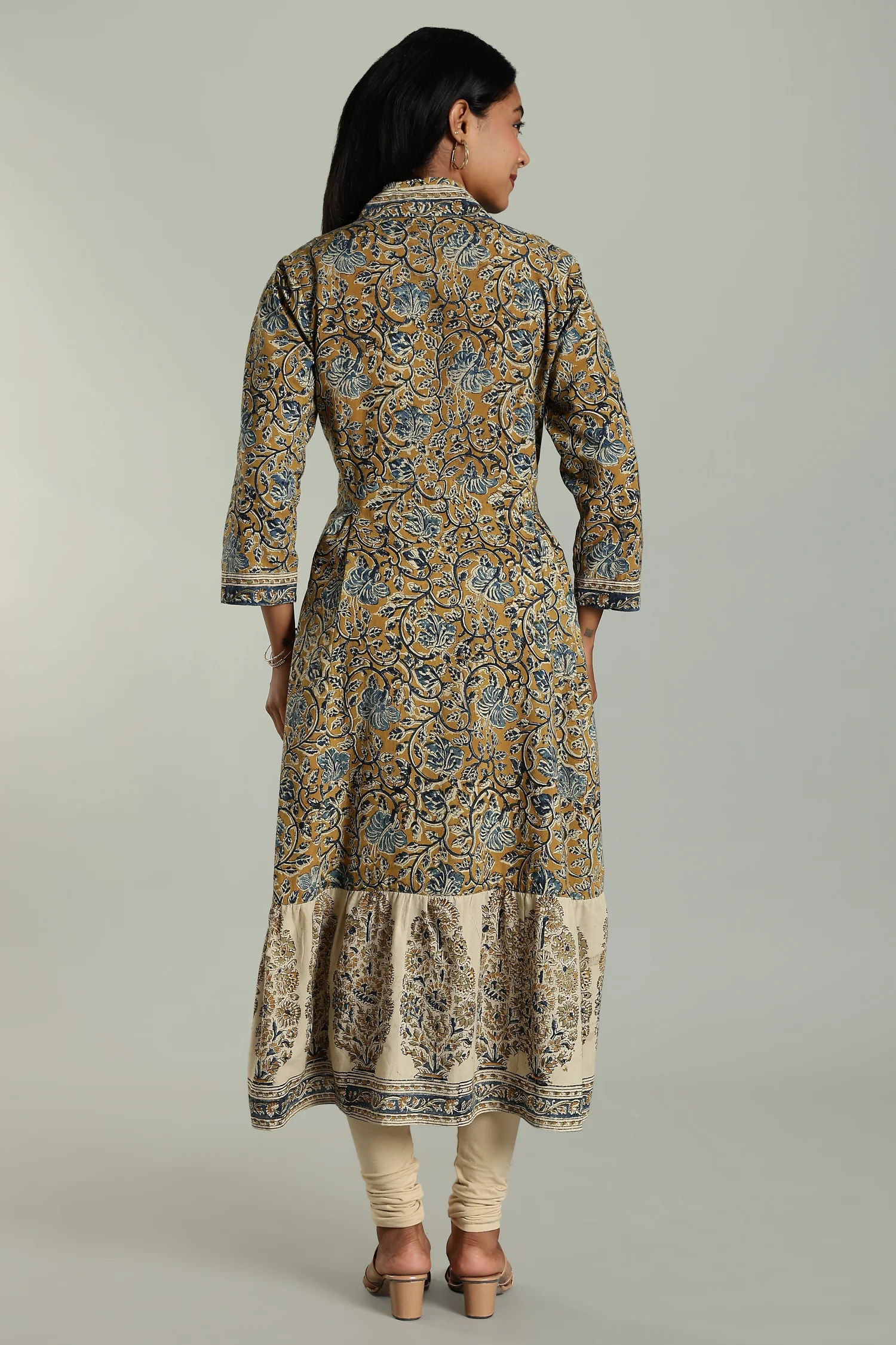 KALAMKARI KURTA FUNNEL NECK BORDER YELLOW - Image 3
