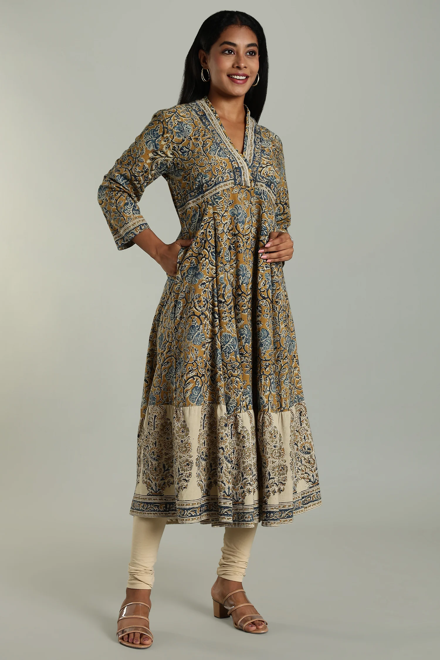 KALAMKARI KURTA FUNNEL NECK BORDER YELLOW - Image 2
