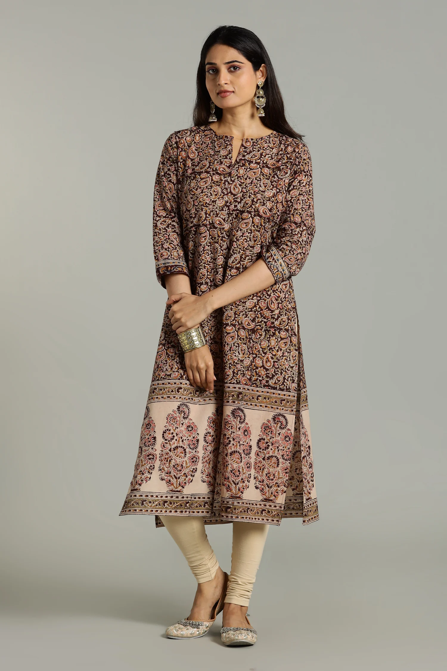 KALAMKARI KURTA STRAIGHT BIG BORDER COLA - Image 6
