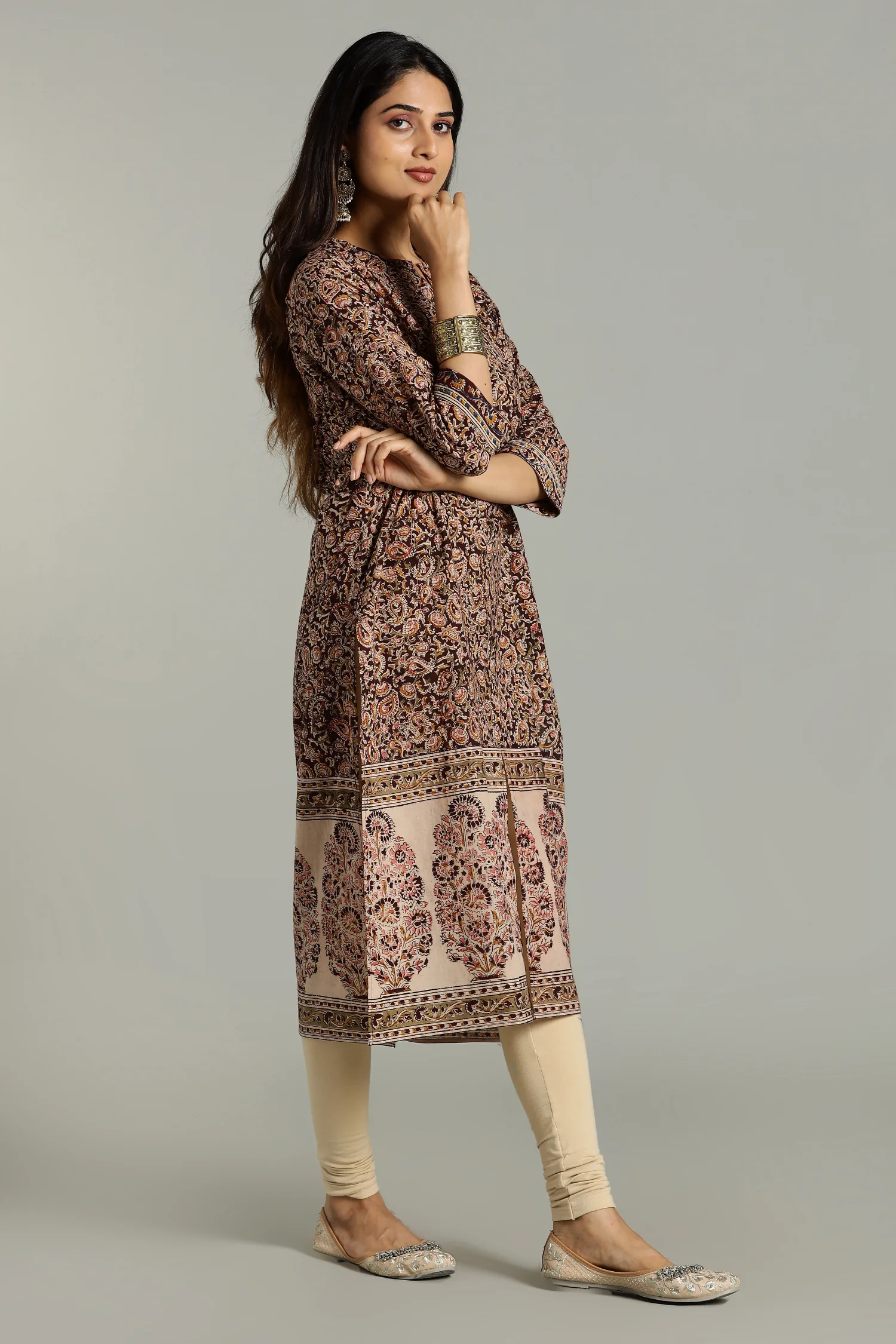 KALAMKARI KURTA STRAIGHT BIG BORDER COLA - Image 5