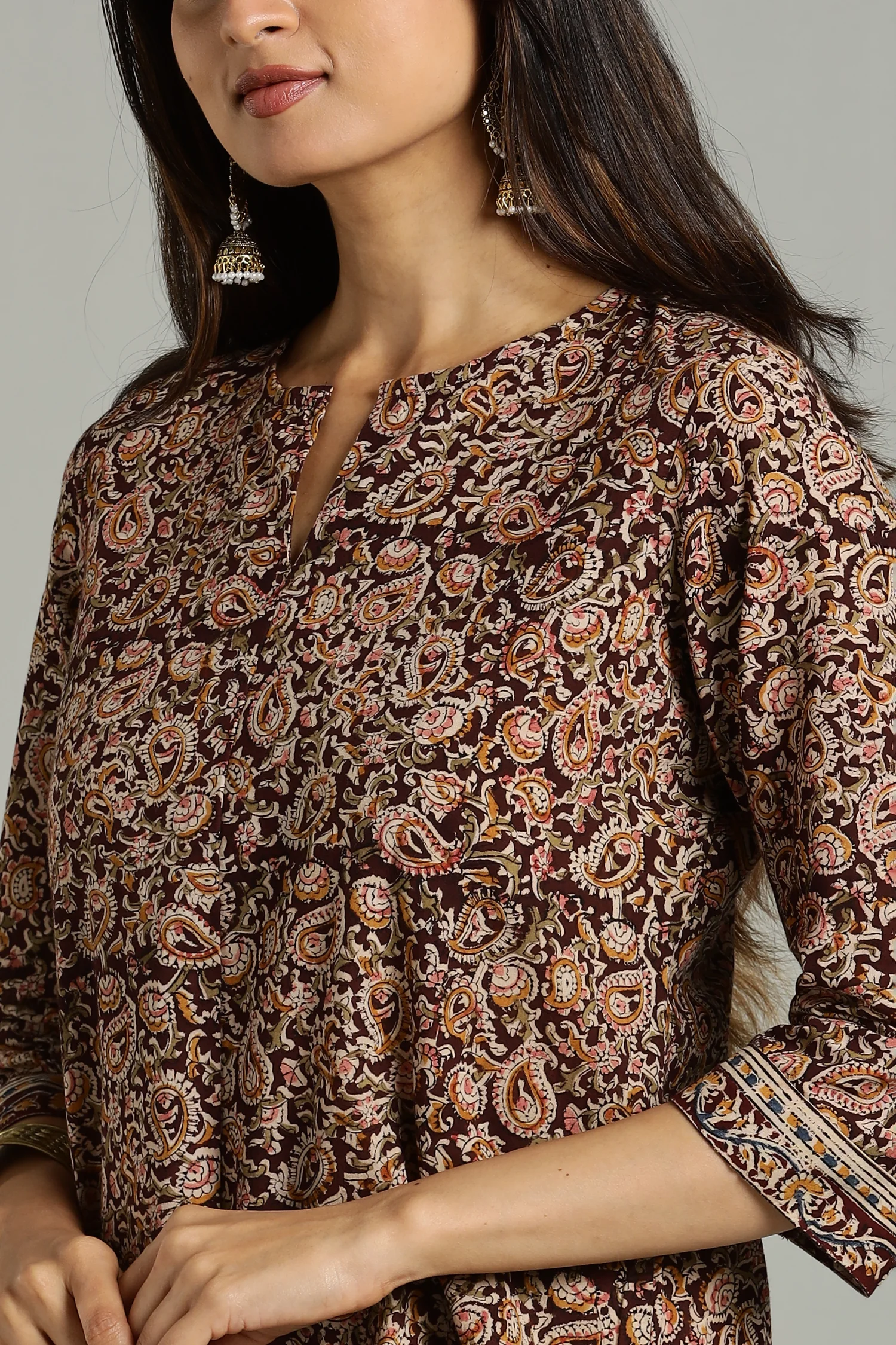 KALAMKARI KURTA STRAIGHT BIG BORDER COLA - Image 3