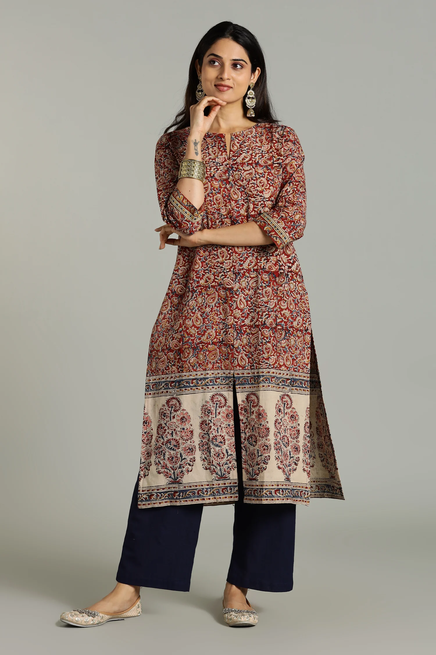 KALAMKARI KURTA STRAIGHT BIG BORDER RED