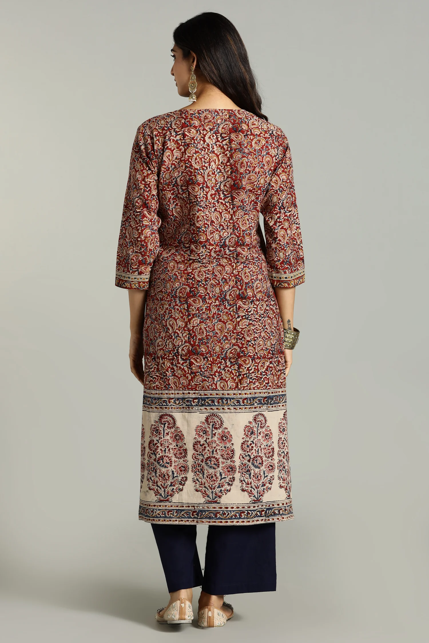 KALAMKARI KURTA STRAIGHT BIG BORDER RED - Image 2
