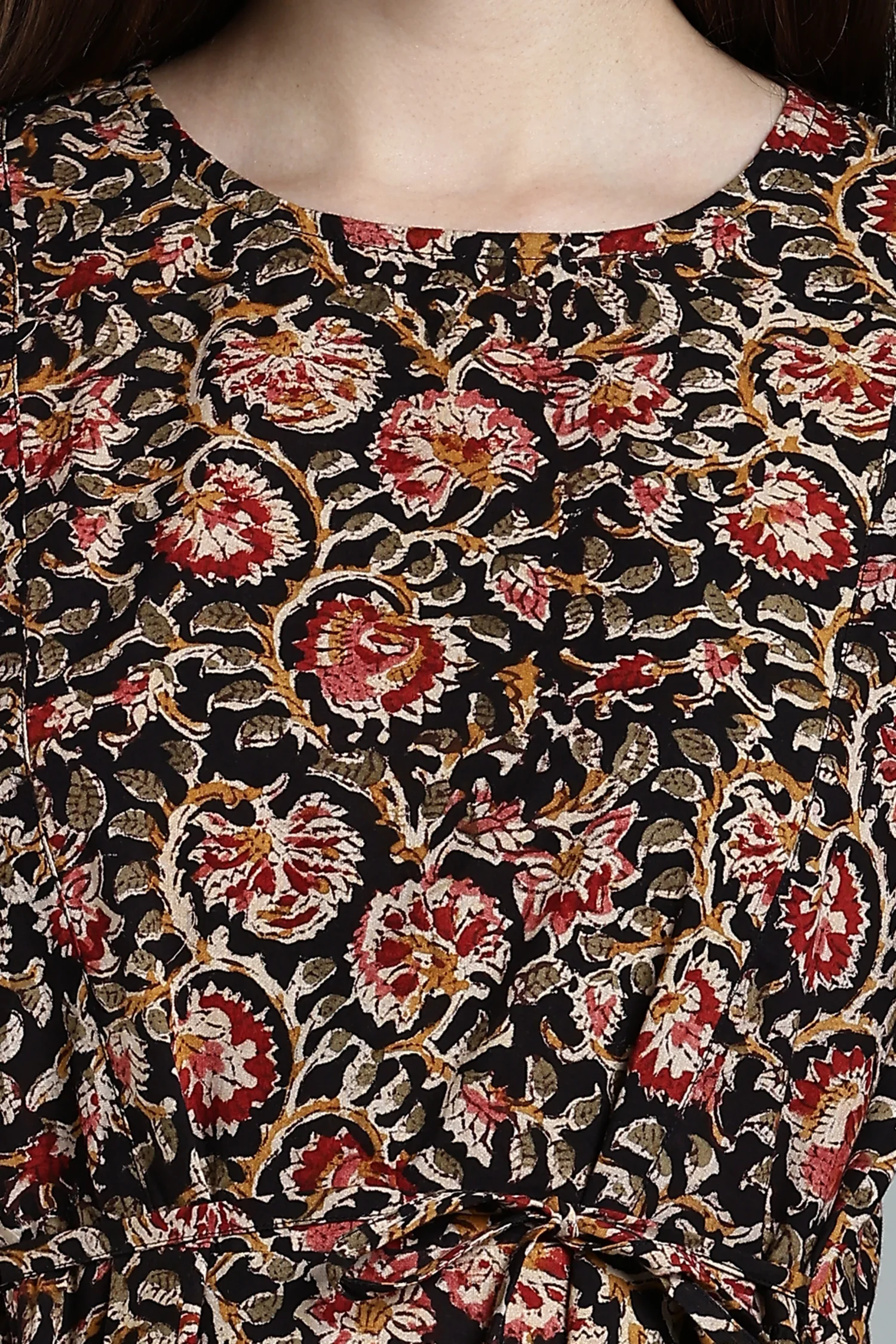 KALAMKARI COTTON DRESS BIG BORDER BLACK - Image 4