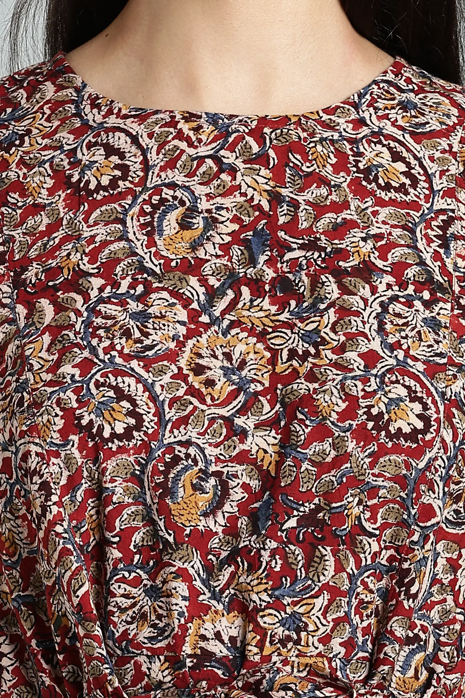 KALAMKARI COTTON DRESS BIG BORDER RED - Image 4