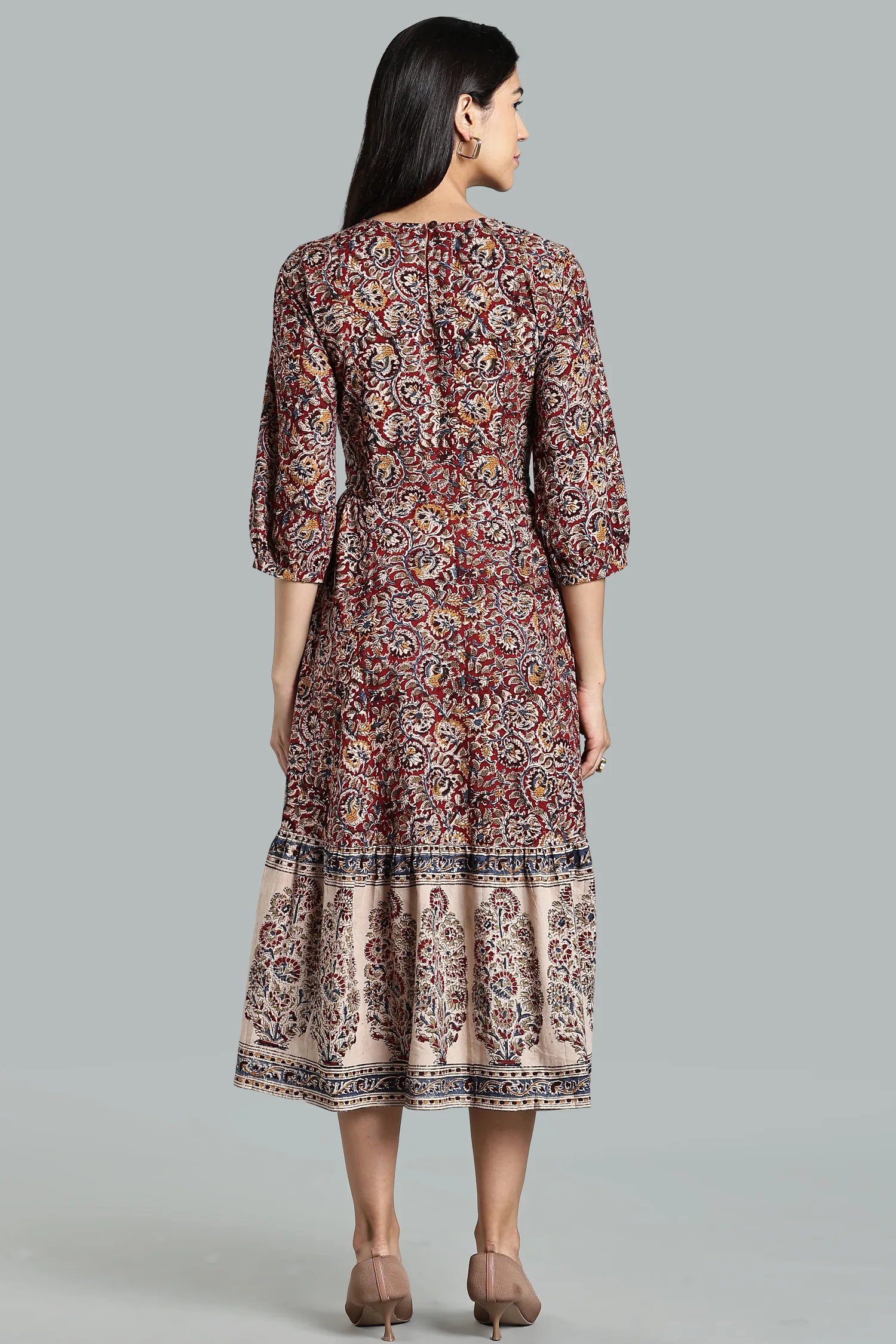 KALAMKARI COTTON DRESS BIG BORDER RED - Image 6