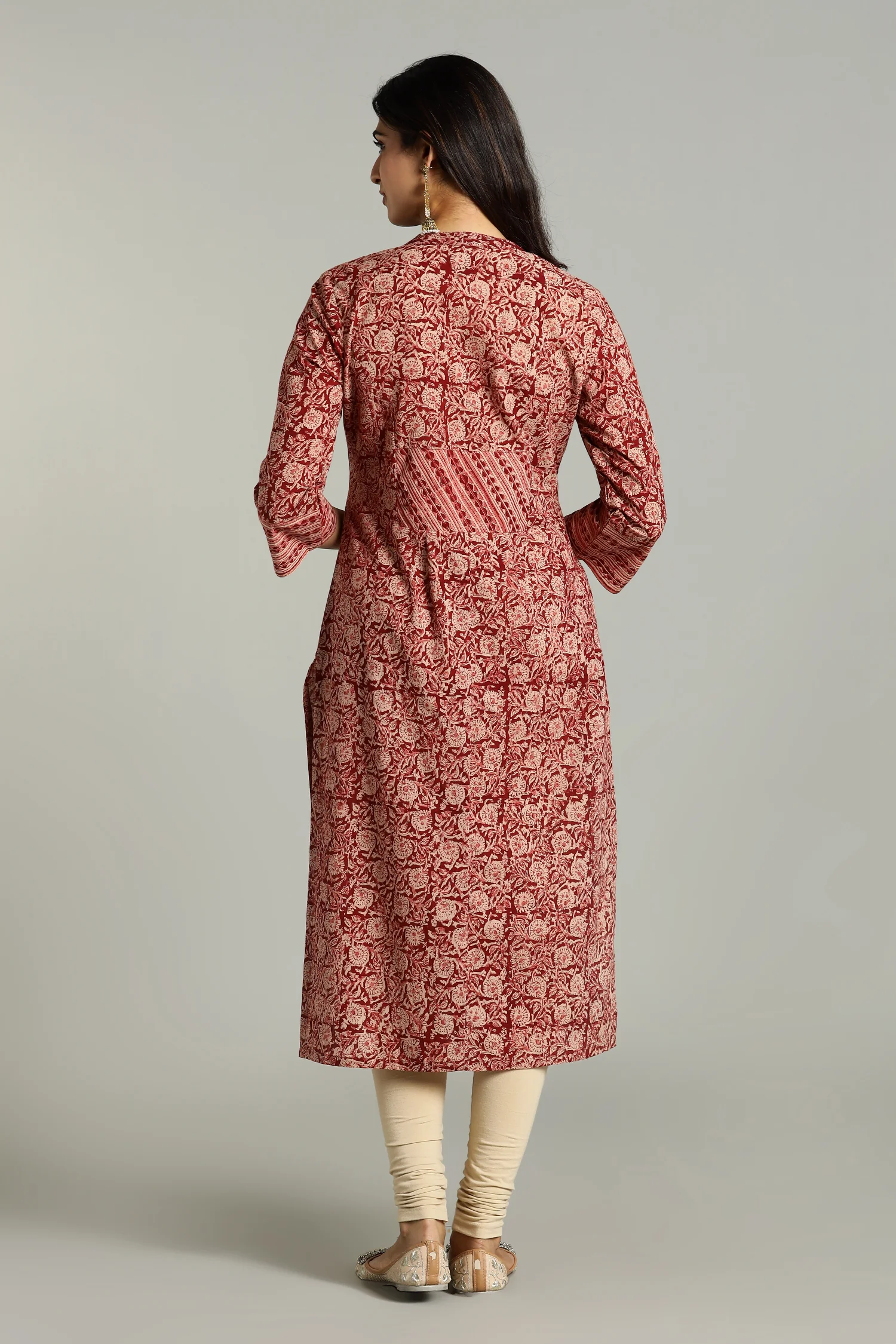 KALAMKARI KURTA YOKE CUFF DETAIL RED - Image 6