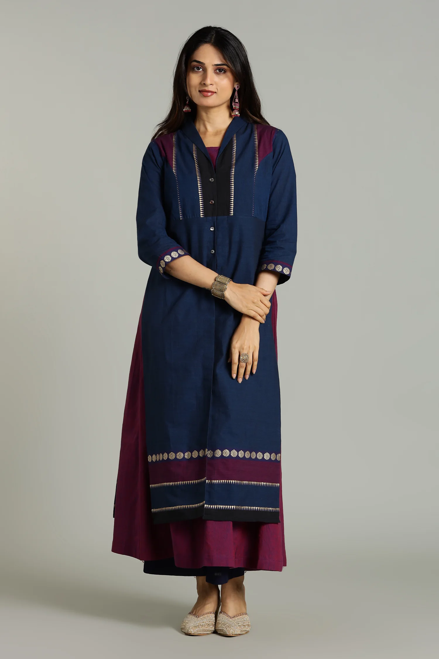 KURTA SOUTH C LAYERED HIGH NECK BLUE