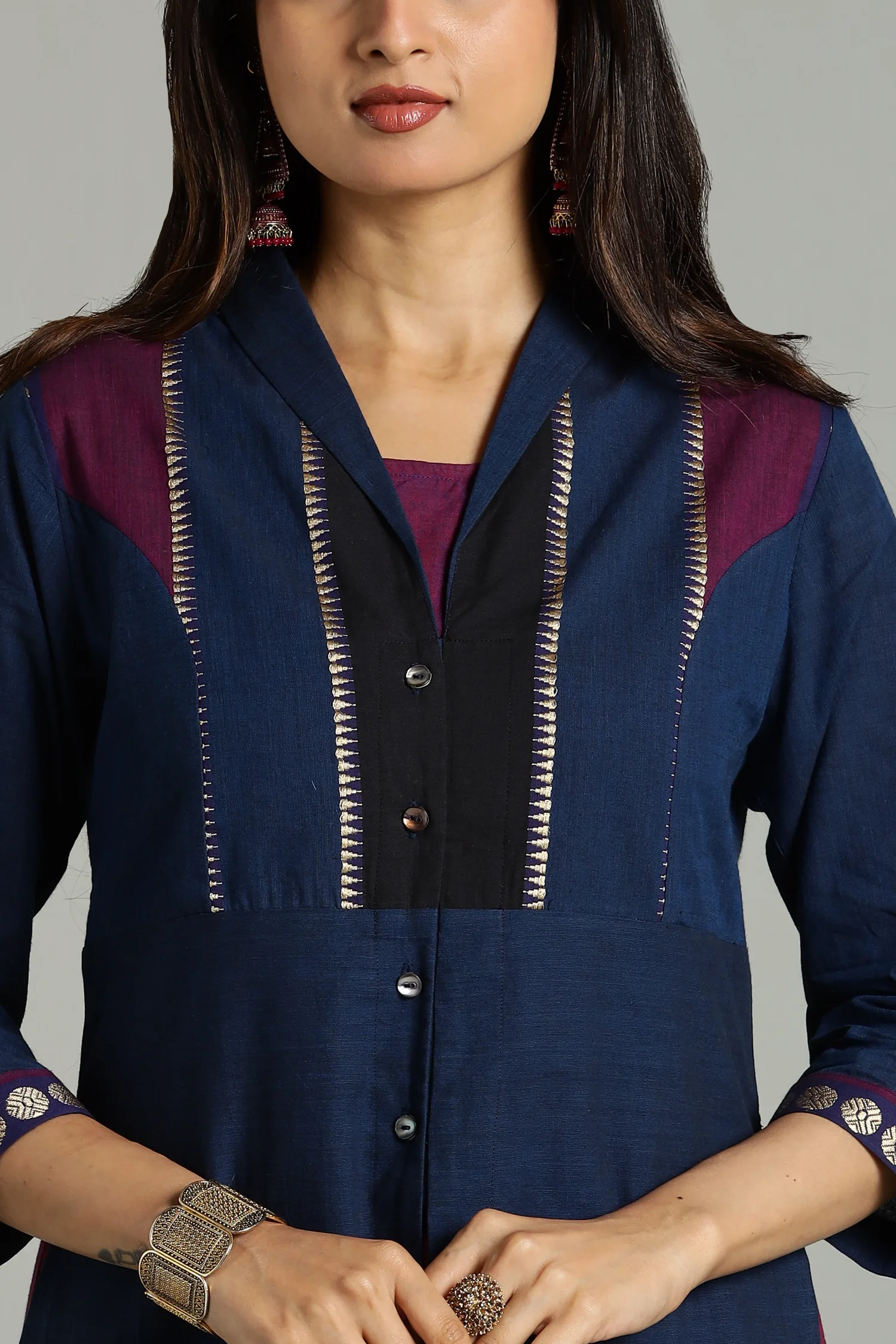 KURTA SOUTH C LAYERED HIGH NECK BLUE - Image 6