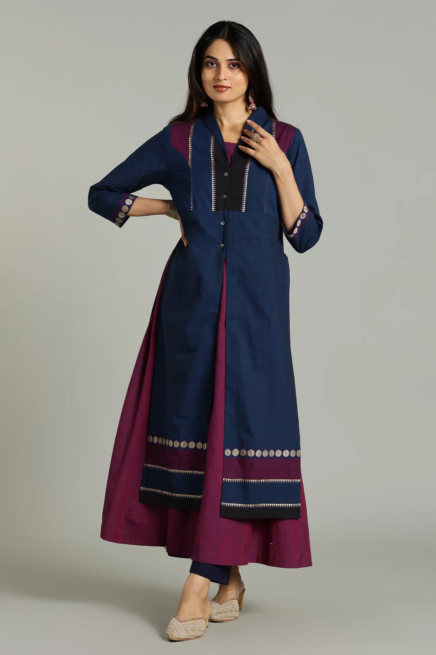 KURTA SOUTH C LAYERED HIGH NECK BLUE - Image 5