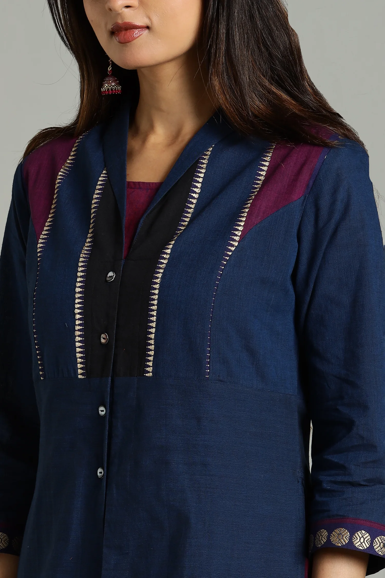 KURTA SOUTH C LAYERED HIGH NECK BLUE - Image 3