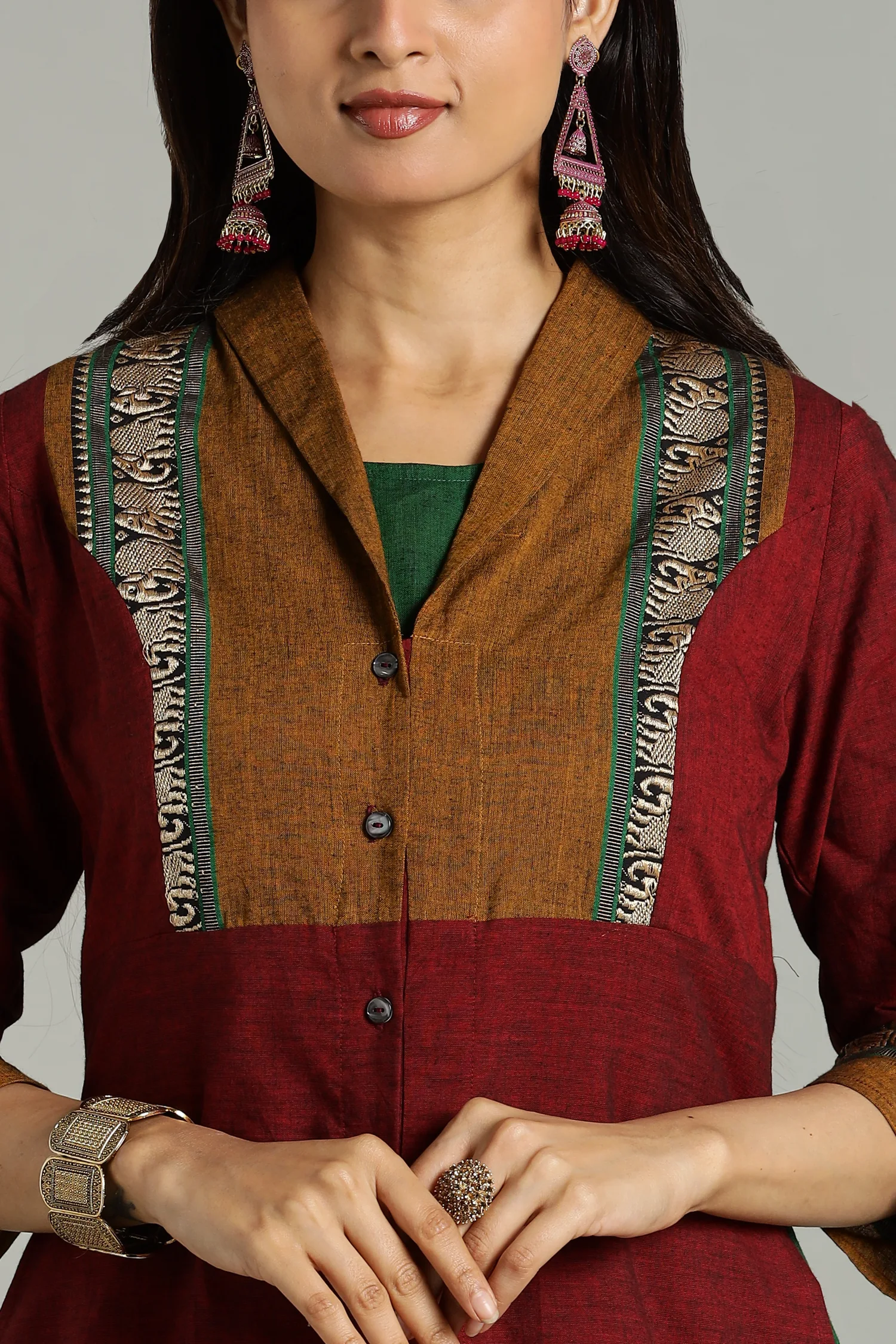 KURTA SOUTH C LAYERED HIGH NECK MUSTARD - Image 5
