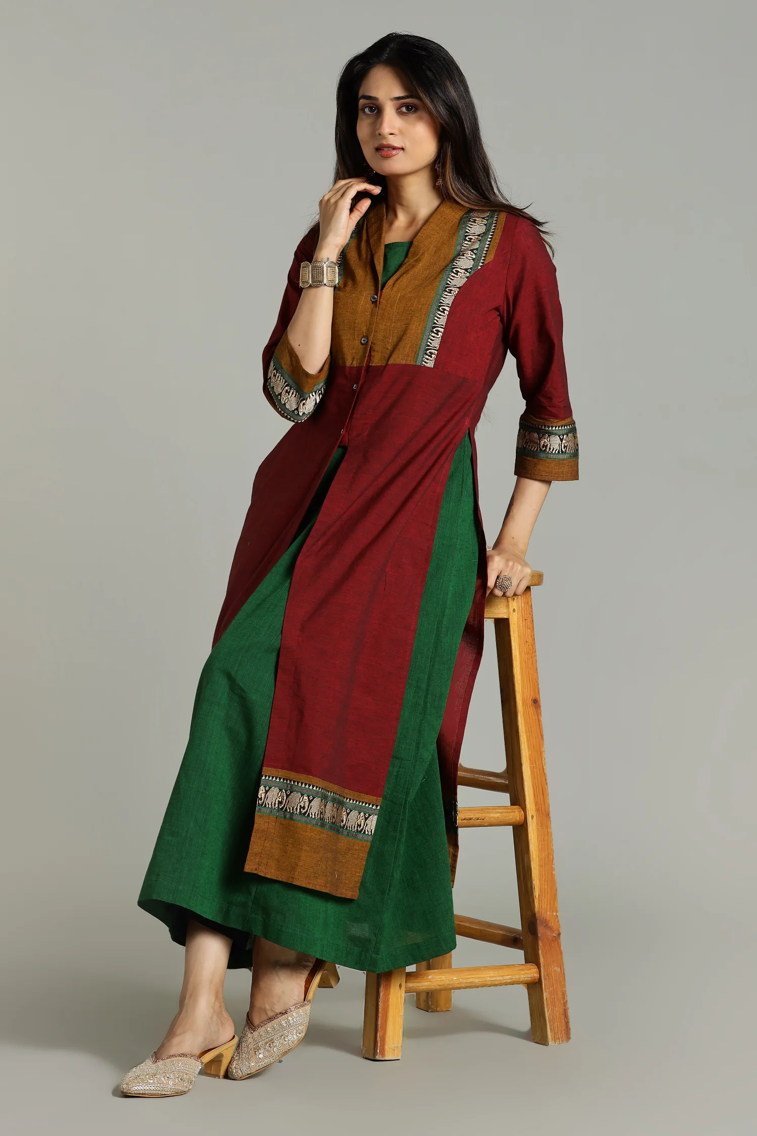 KURTA SOUTH C LAYERED HIGH NECK MUSTARD - Image 2