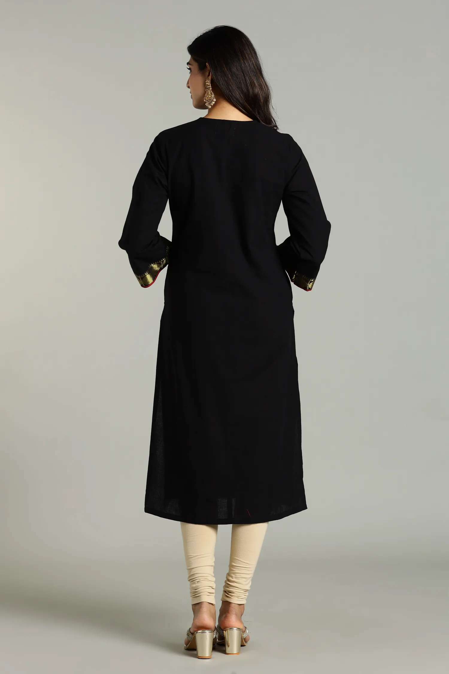 KURTA SOUTH C ZARI PLACKET BELL SLV BLACK - Image 6