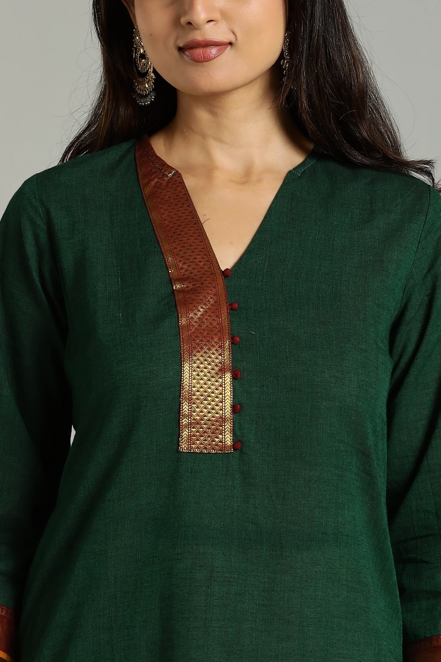KURTA SOUTH C ZARI PLACKET BELL SLV GREEN - Image 5