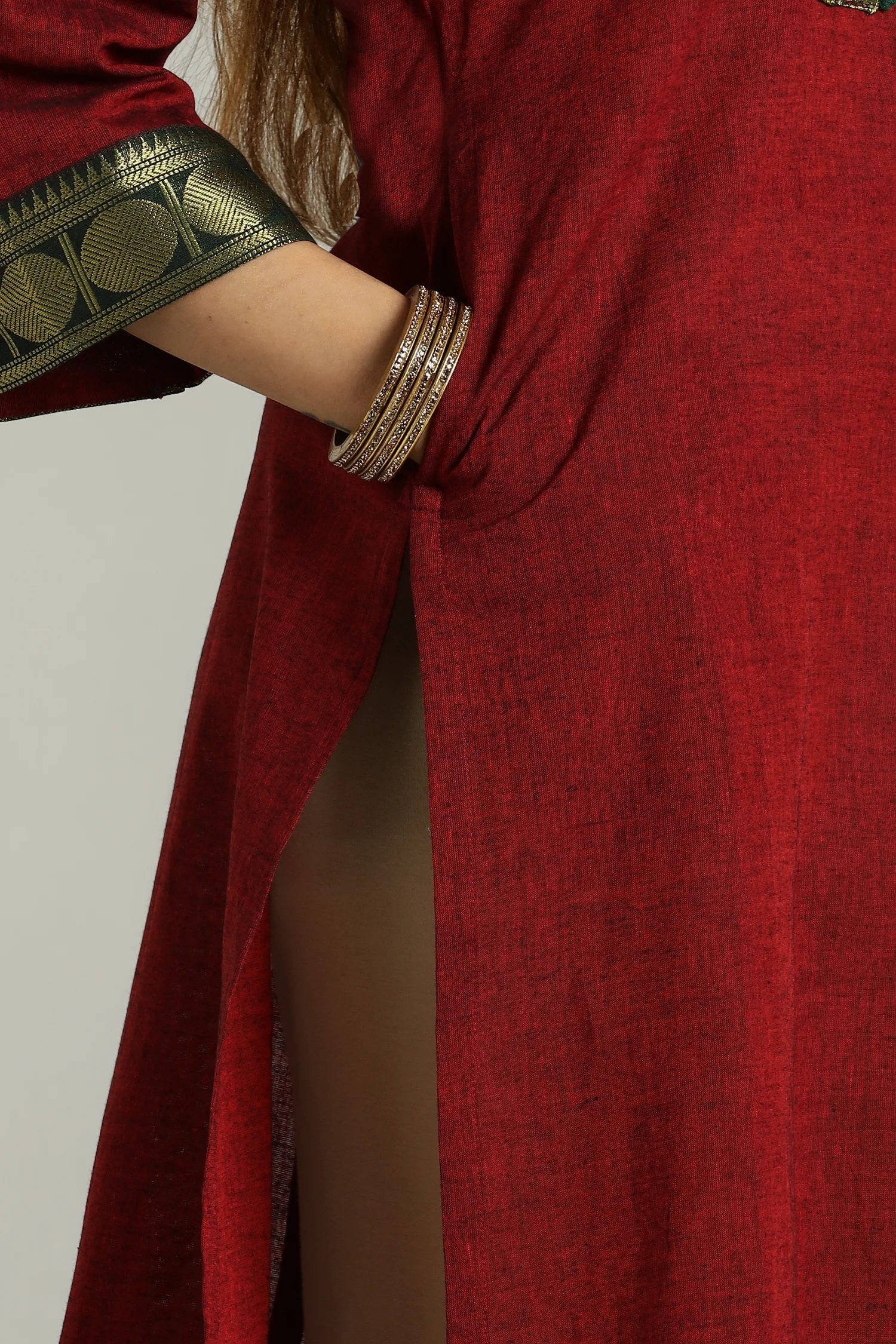 KURTA SOUTH C ZARI PLACKET BELL SLV RED - Image 3