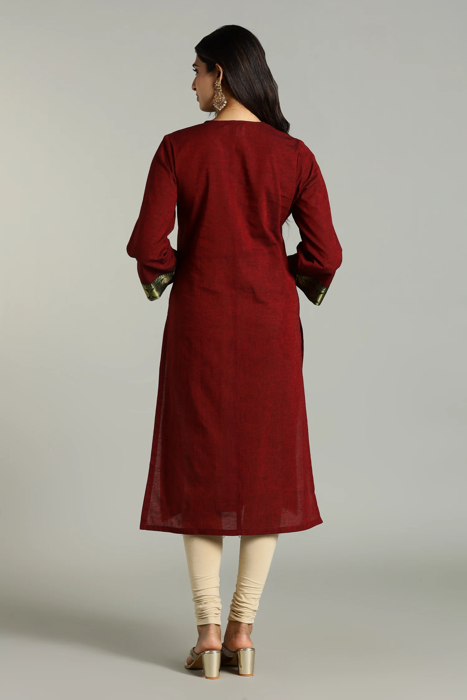 KURTA SOUTH C ZARI PLACKET BELL SLV RED - Image 2