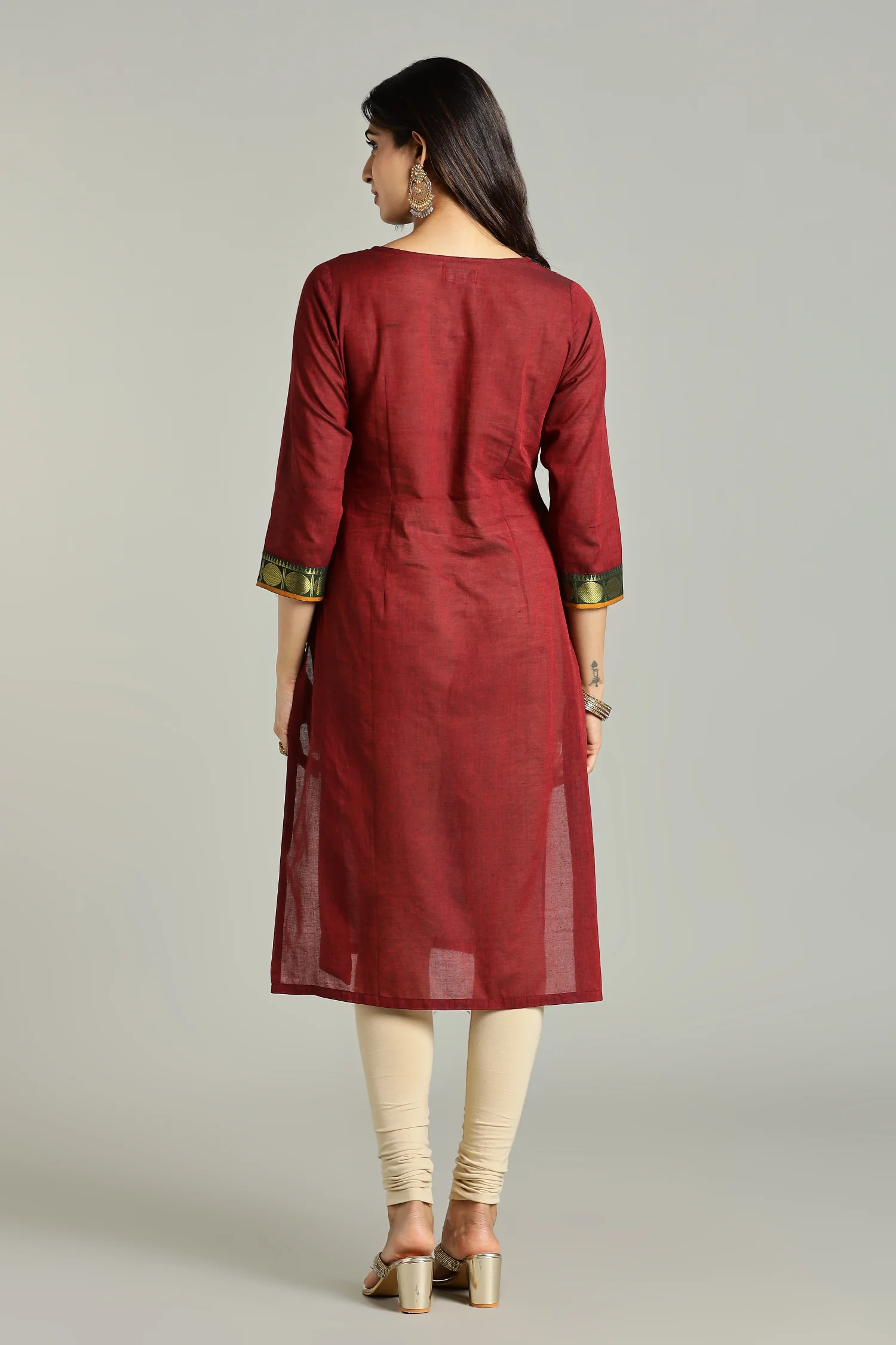 KURTA SOUTH C ZARI YOKE 3Q RED - Image 6